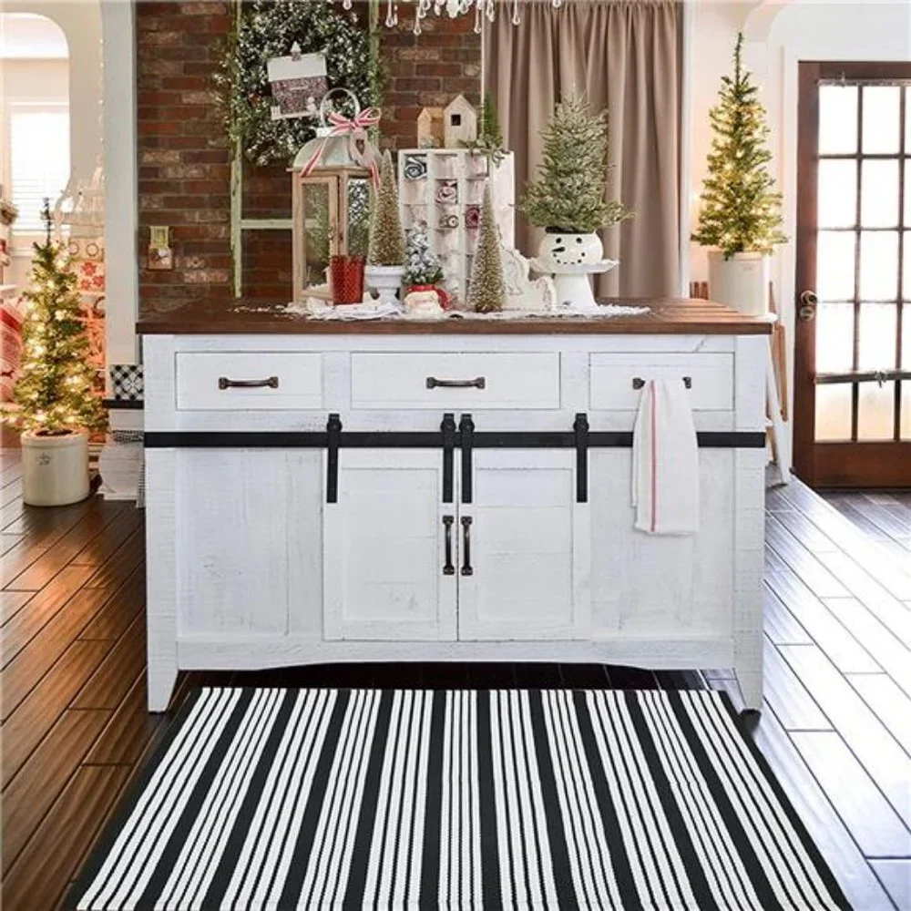 Black and White Striped Outdoor Rug Front Porch Rug 27.5